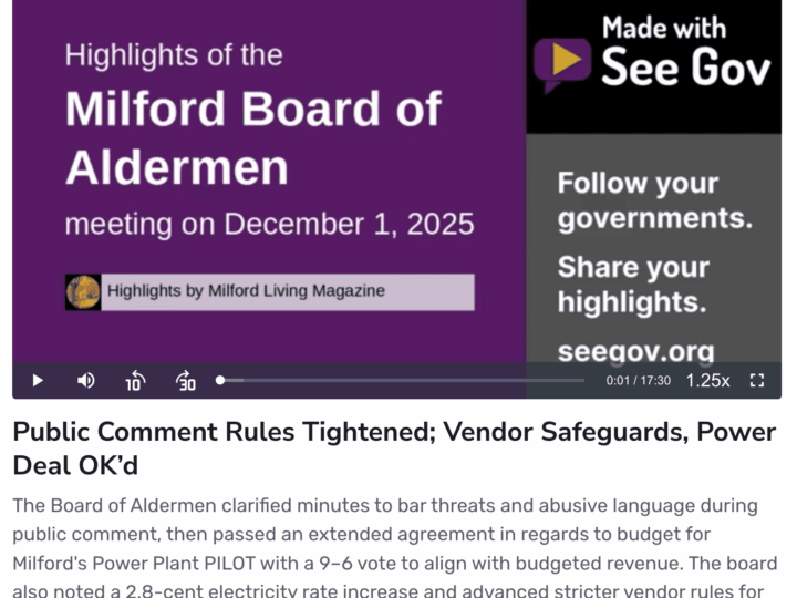 Highlights from the Milford Board of Aldermen meeting 12/1/25